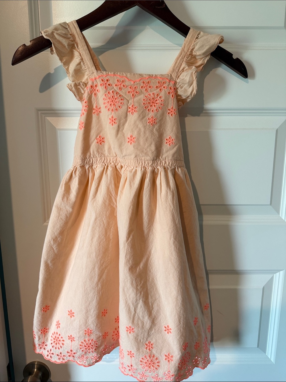 Girls Peach Cat & Jack Floral Embroidered Ruffle Sleeveless Sundress 7/8 M